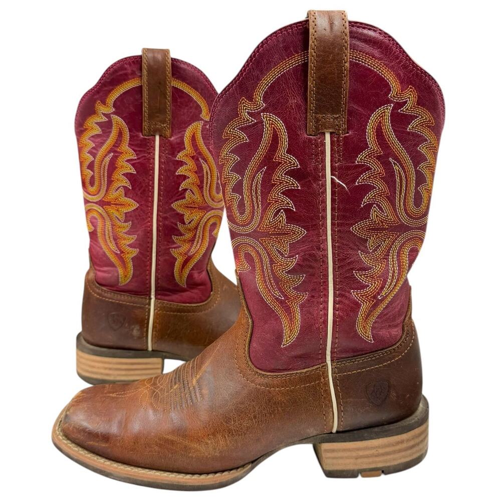ARIAT WOMEN'S OLENA WESTERN BOOTS 7 VINTAGE CARAMEL BERRY ROUGE BOHO COWGIRL